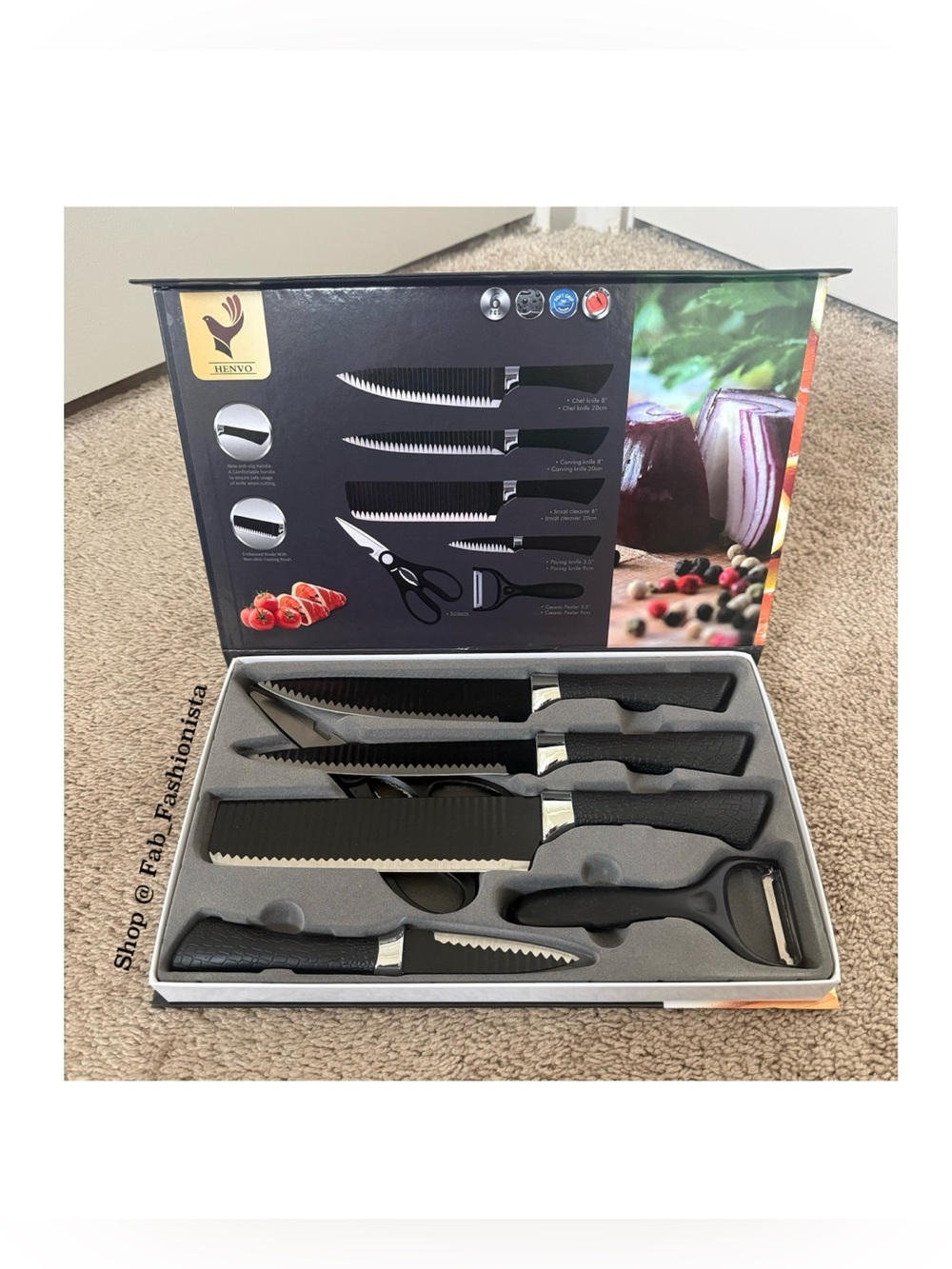 Black Serrated Knife Set with Peeler and Scissors